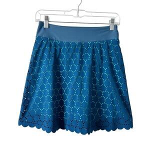 Title Nine Skort Women XS Blue Turquoise Laser Cut Scalloped Hem Activewear